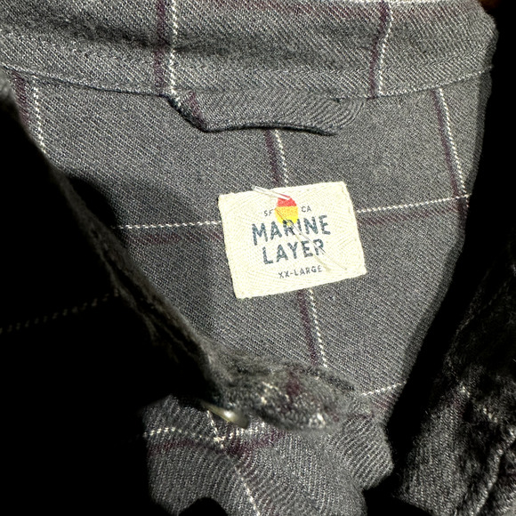 Marine Layer Flannel Button Up Shirt Men's 2XL Gray Windowpane Plaid Balboa - Picture 3 of 14